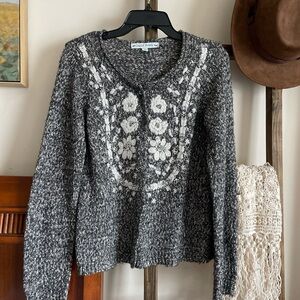 David Brooks Gray Floral Knit Cardigan